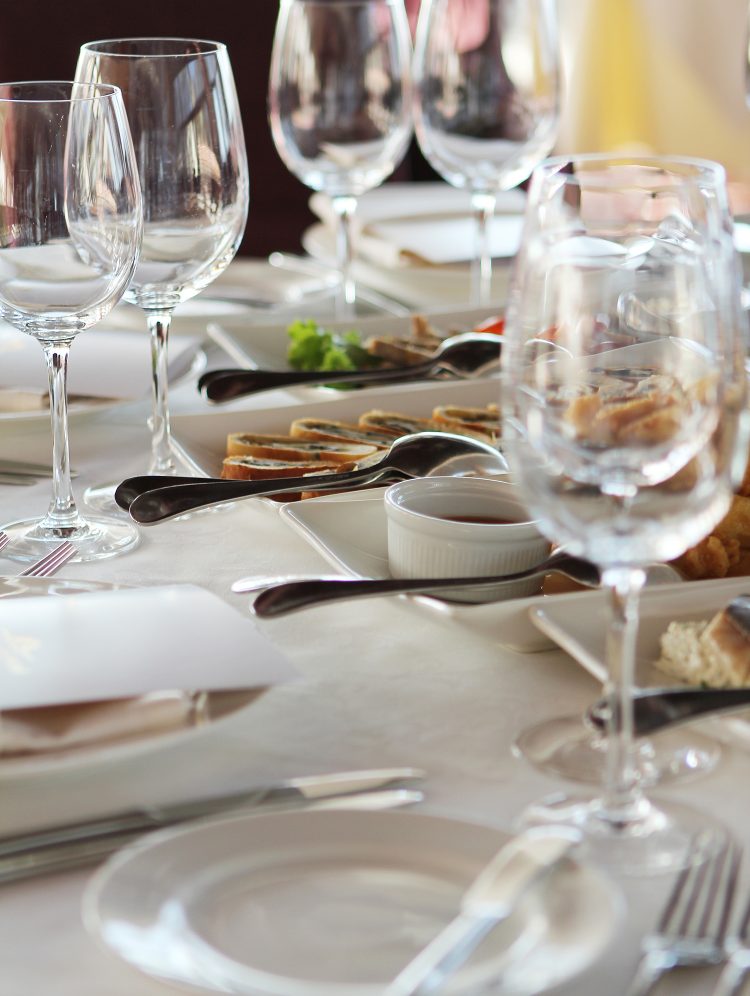 Banquet table in restaurant with different snacks